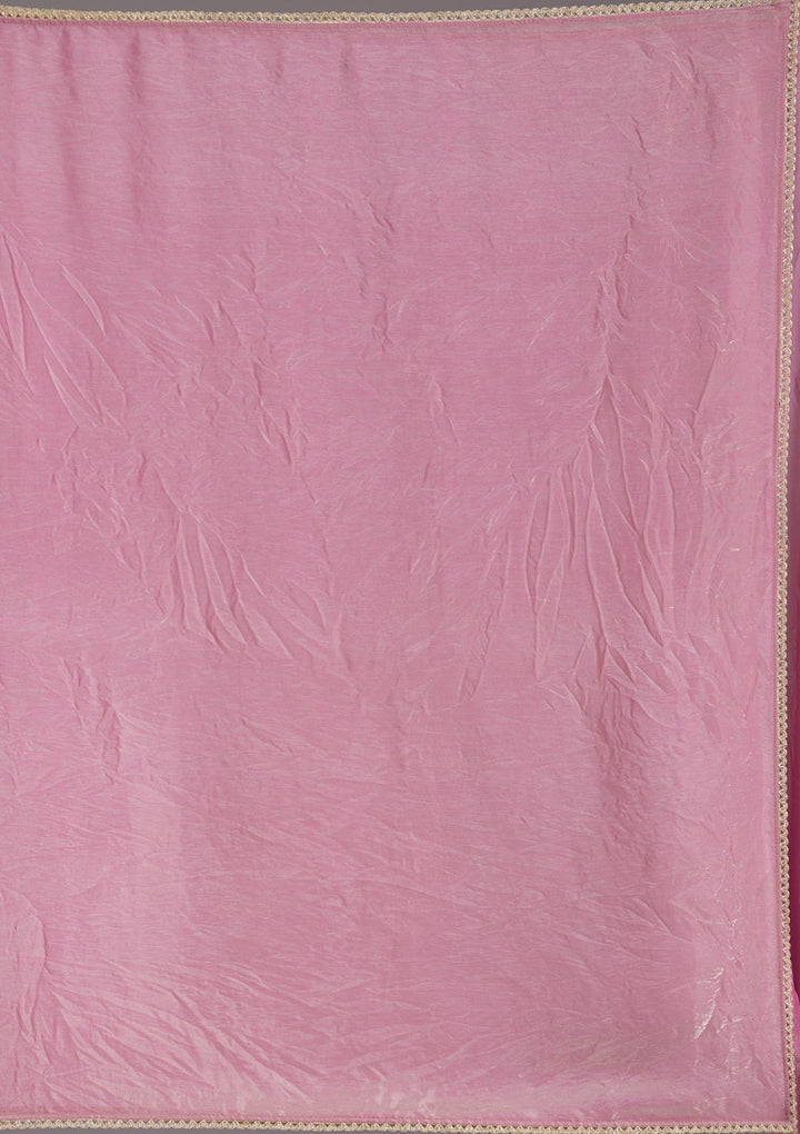 Onion Pink Sequins Organza Saree_koskii