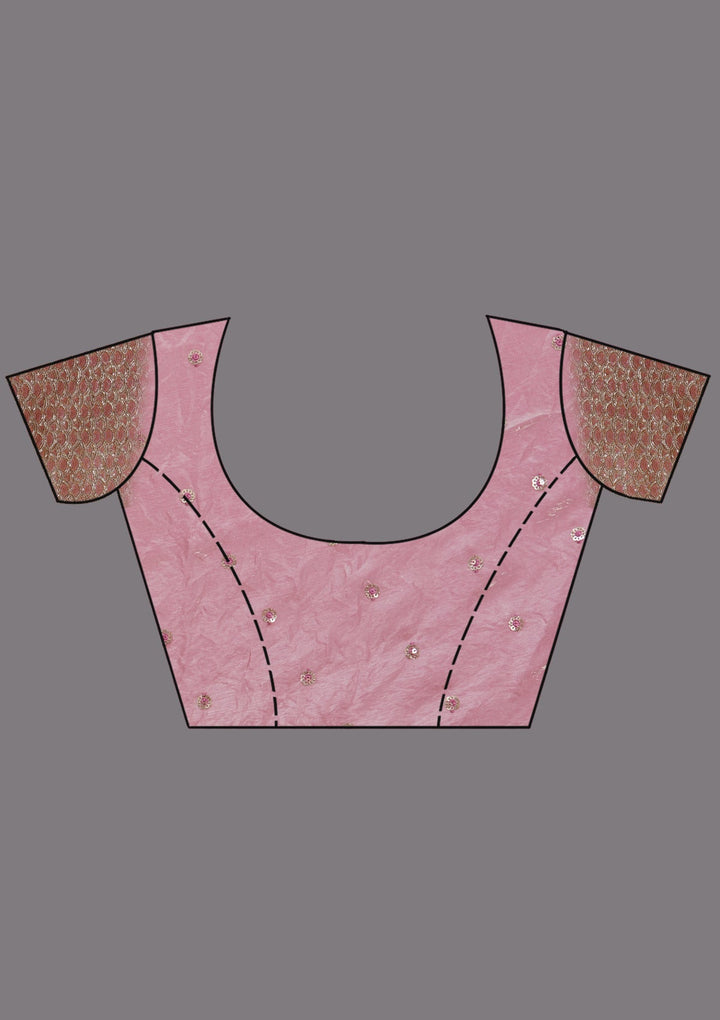 Onion Pink Sequins Organza Saree_koskii