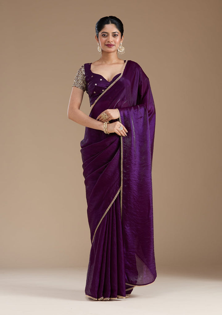 Purple Sequins Tissue Saree_koskii