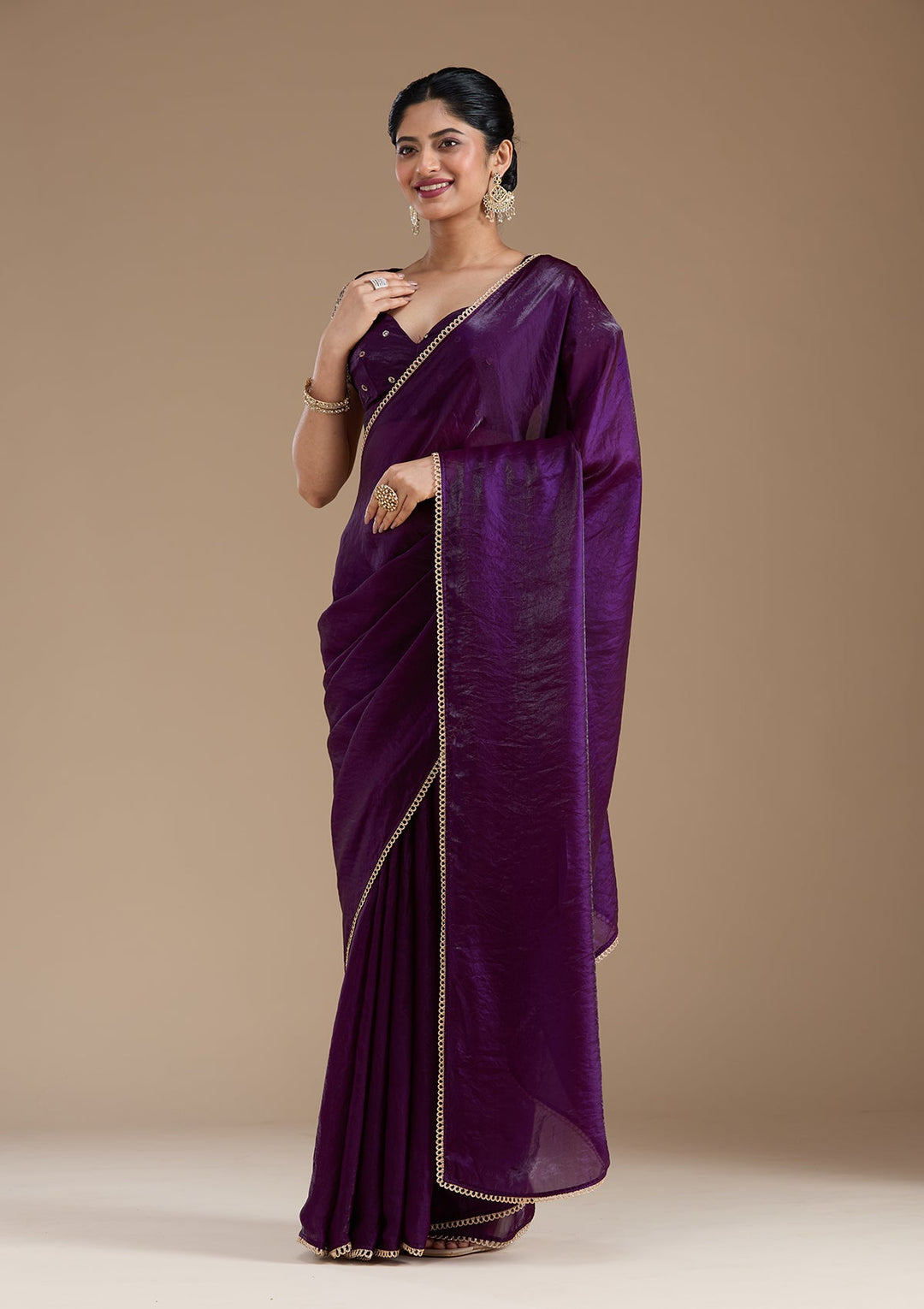 Purple Sequins Tissue Saree_koskii
