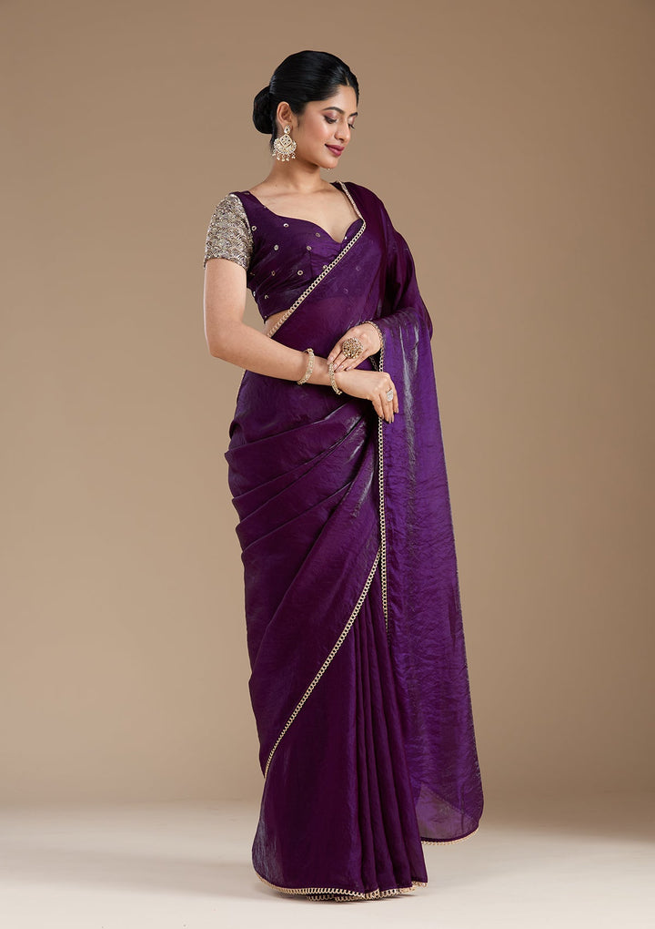 Purple Sequins Tissue Saree_koskii