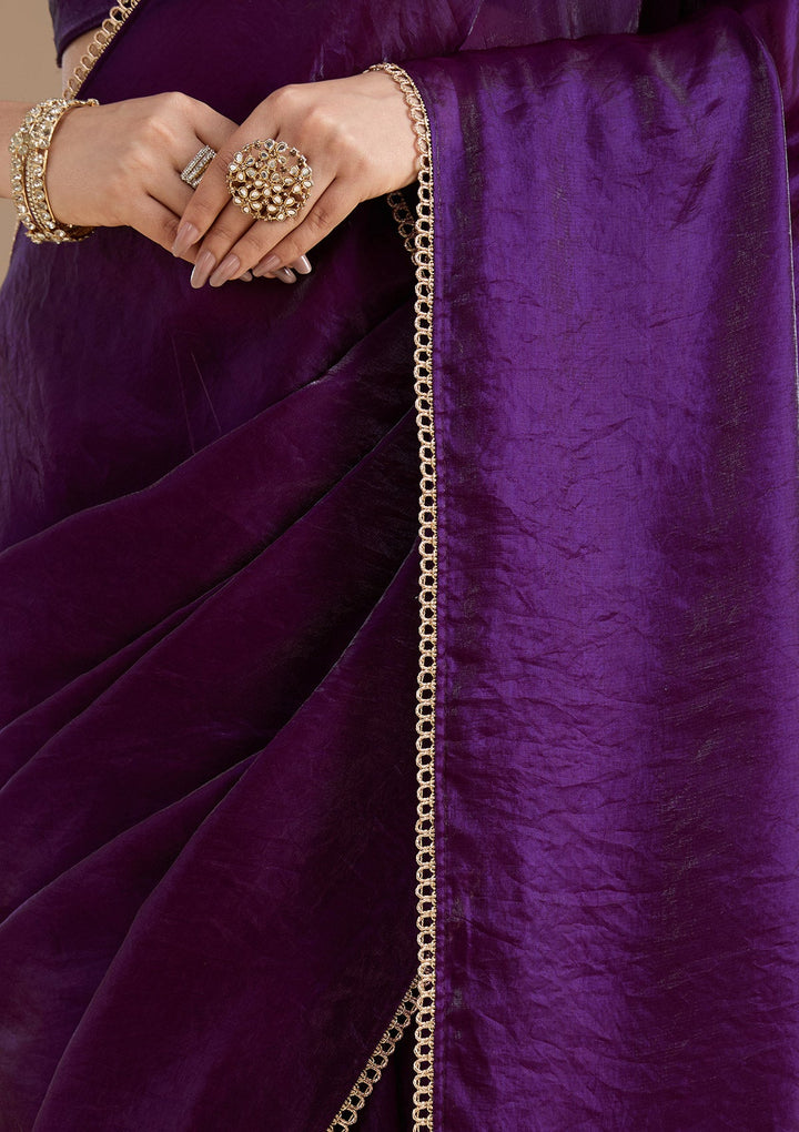 Purple Sequins Tissue Saree_koskii