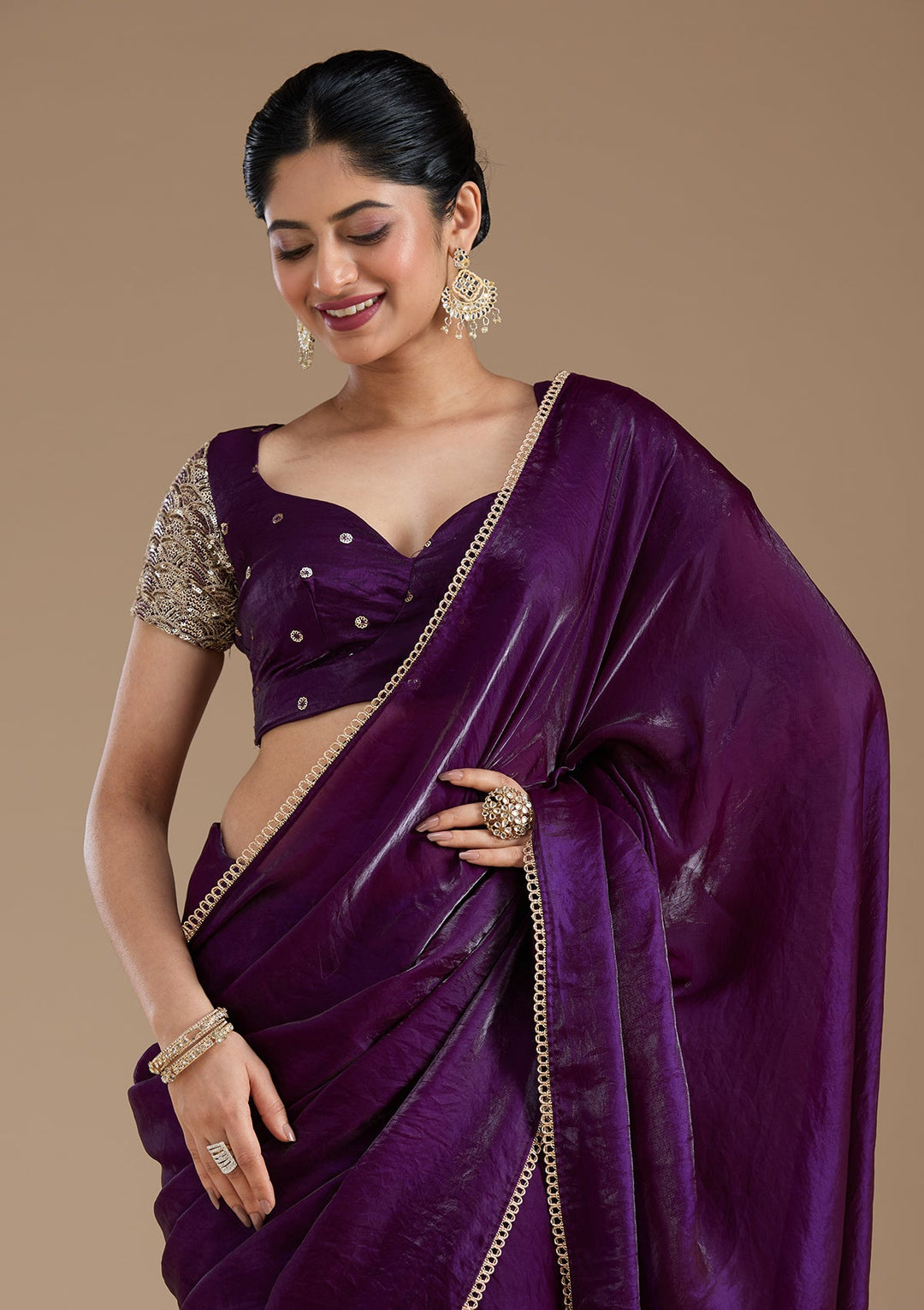 Purple Sequins Tissue Saree_koskii