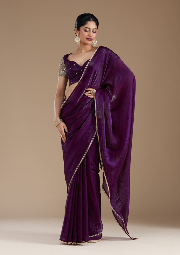 Purple Sequins Tissue Saree_koskii