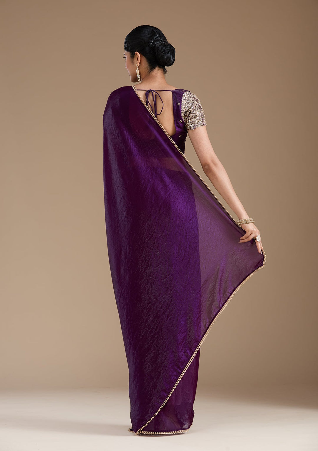 Purple Sequins Tissue Saree_koskii
