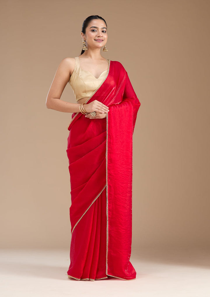 Red Sequins Tissue Saree_koskii