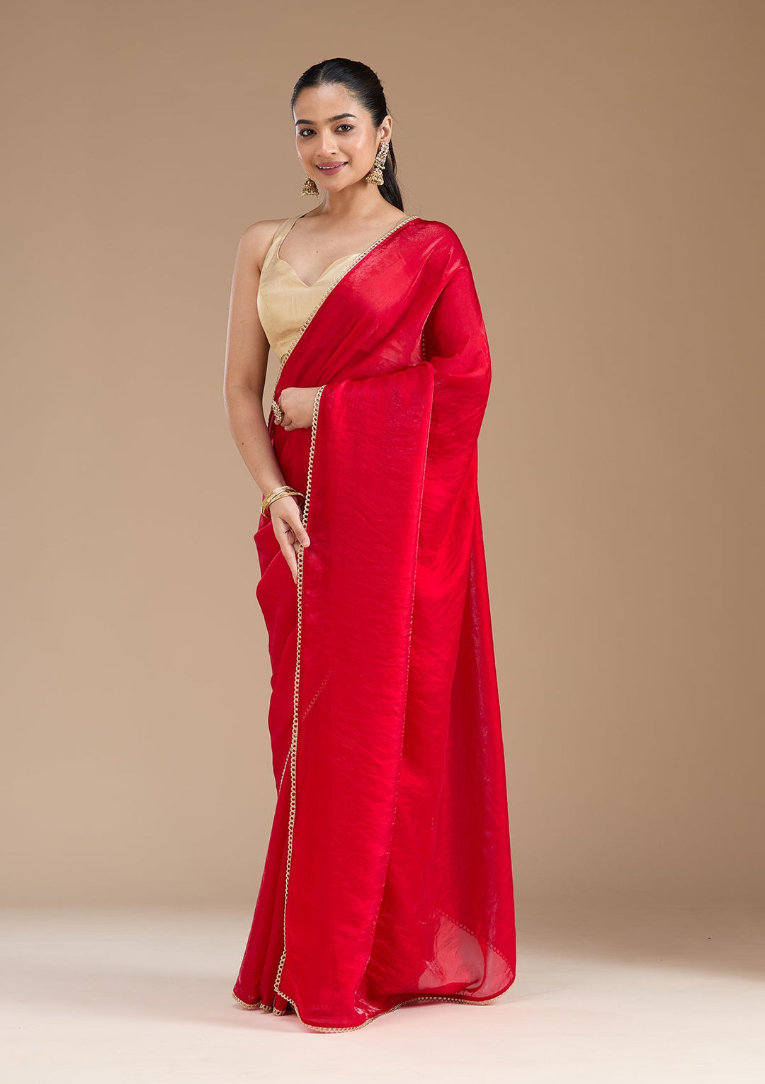 Red Sequins Tissue Saree_koskii