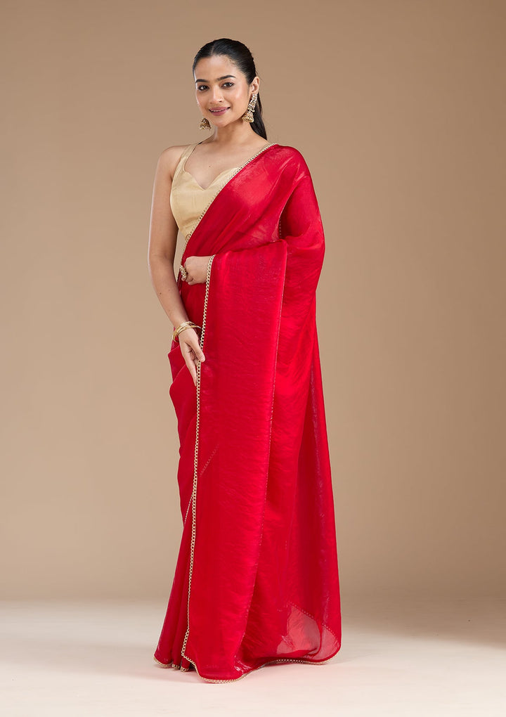 Red Sequins Tissue Saree_koskii