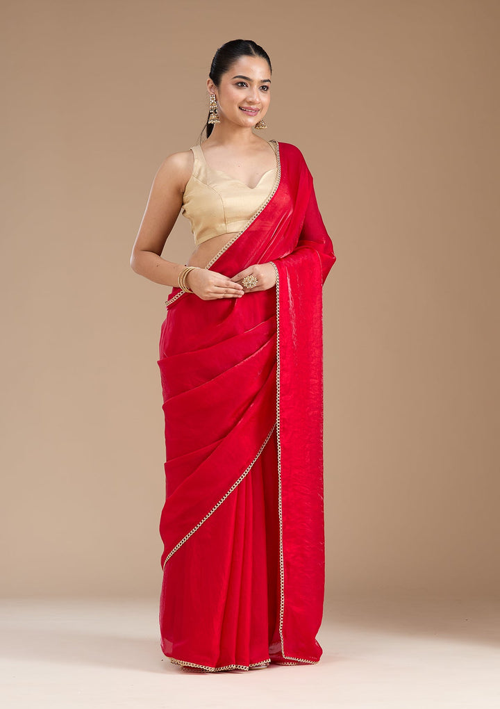 Red Sequins Tissue Saree_koskii
