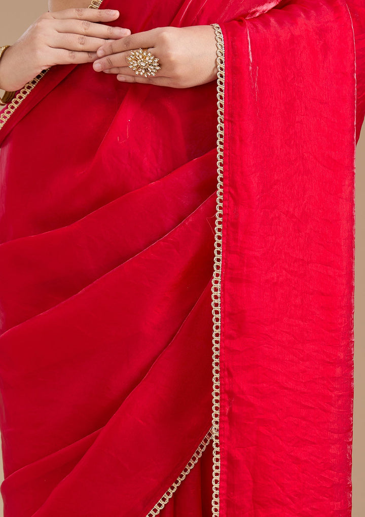 Red Sequins Tissue Saree_koskii