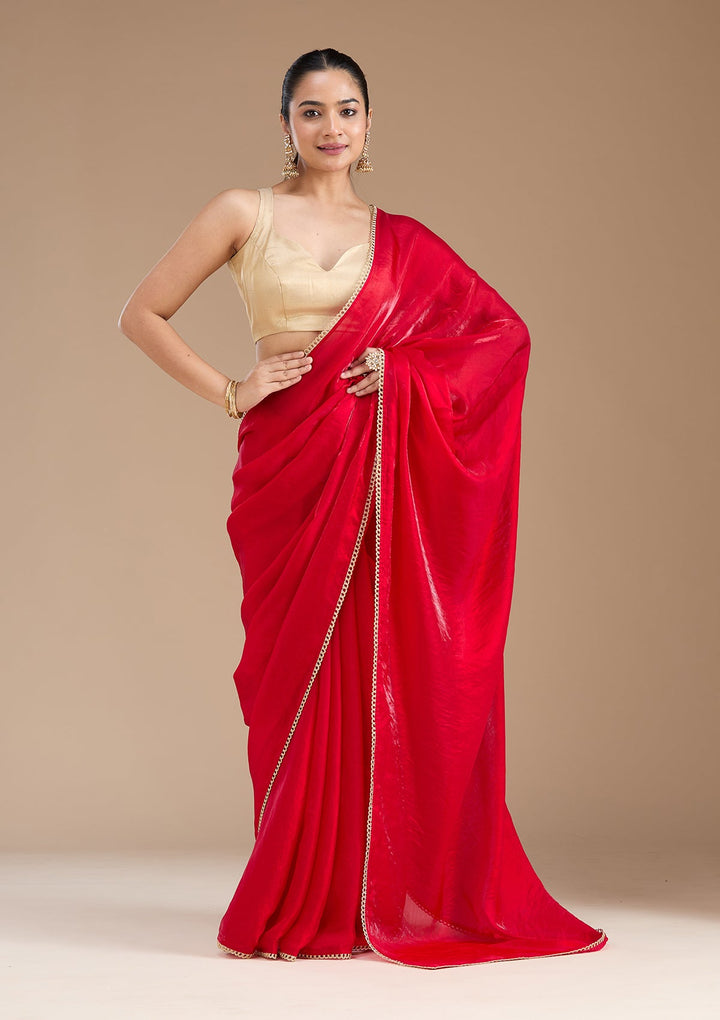 Red Sequins Tissue Saree_koskii