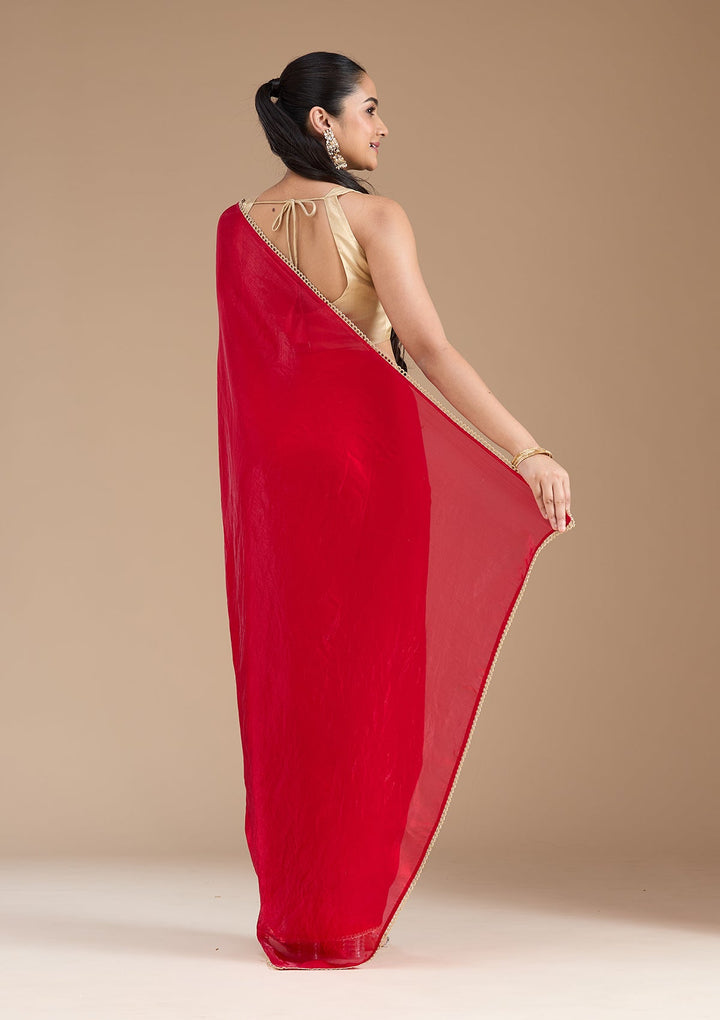 Red Sequins Tissue Saree_koskii