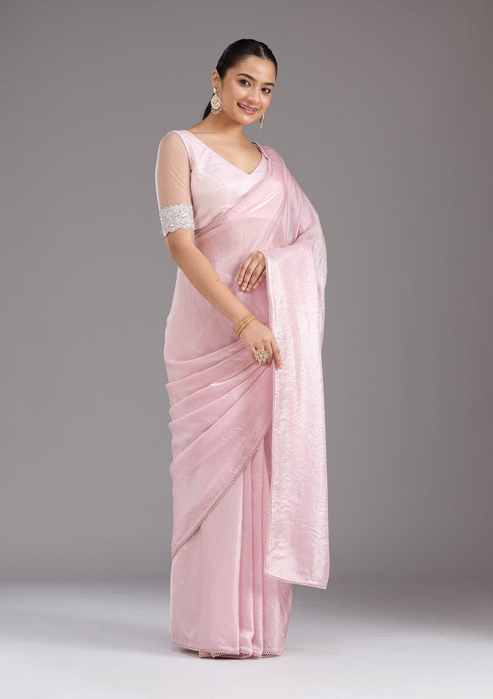 Baby Pink Pearlwork Tissue Saree_koskii