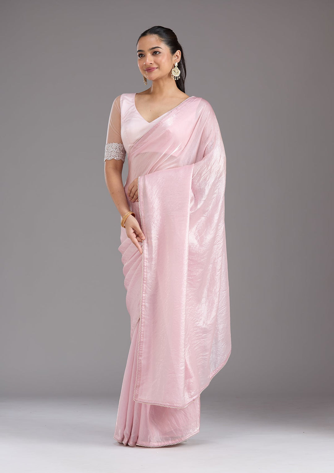 Baby Pink Pearlwork Tissue Saree_koskii