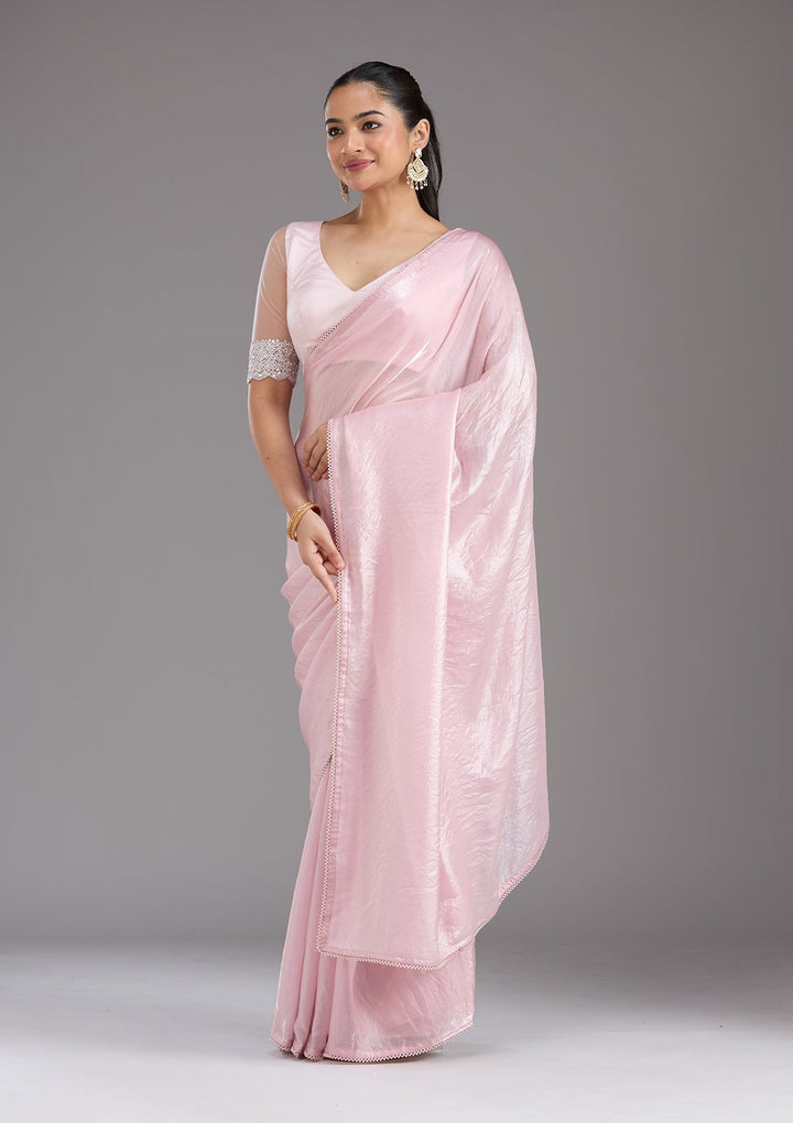 Baby Pink Pearlwork Tissue Saree_koskii
