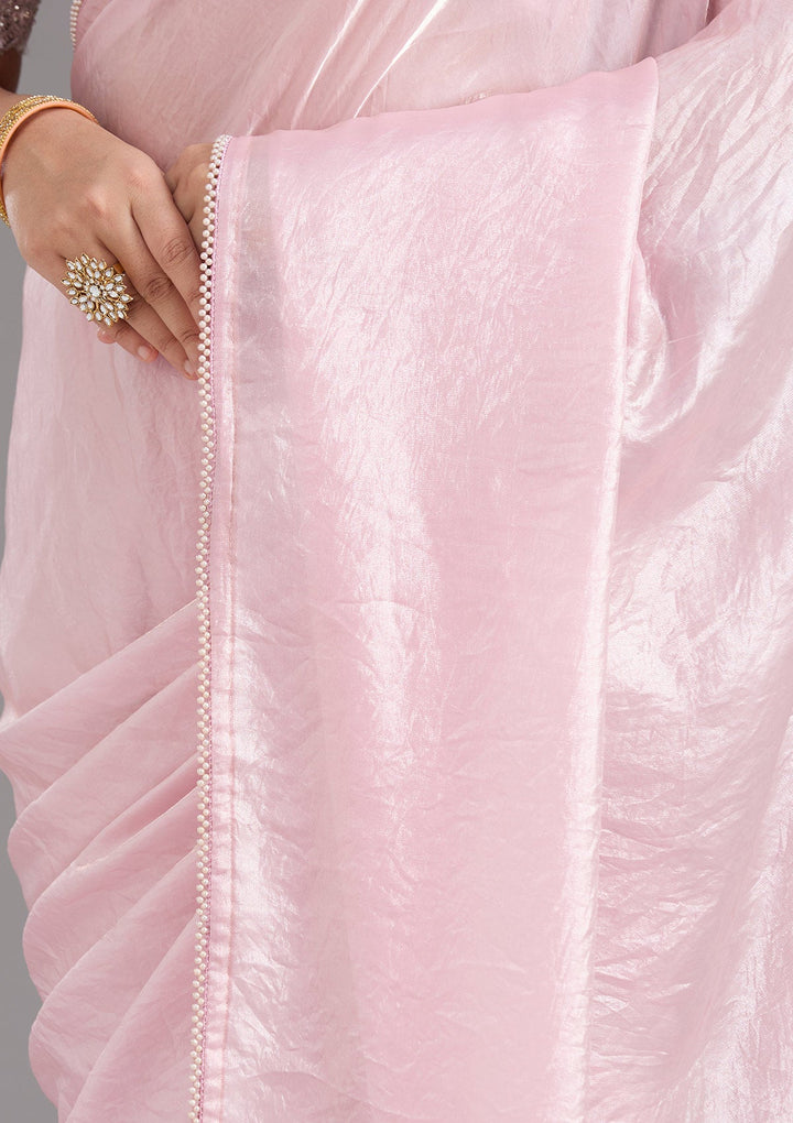 Baby Pink Pearlwork Tissue Saree_koskii