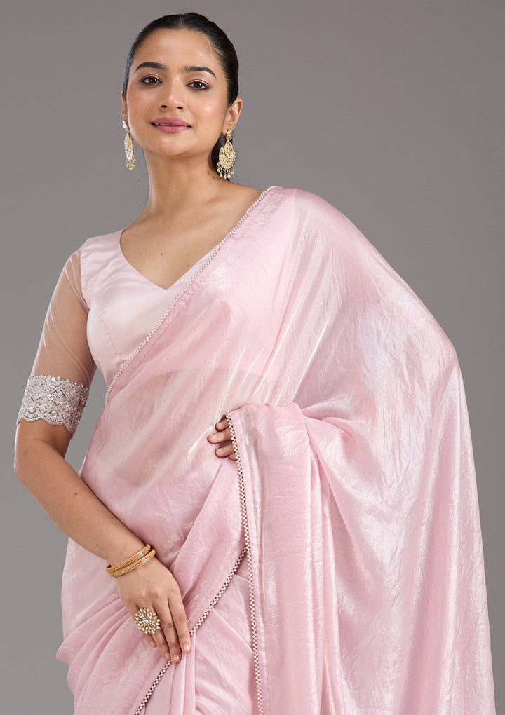 Baby Pink Pearlwork Tissue Saree_koskii