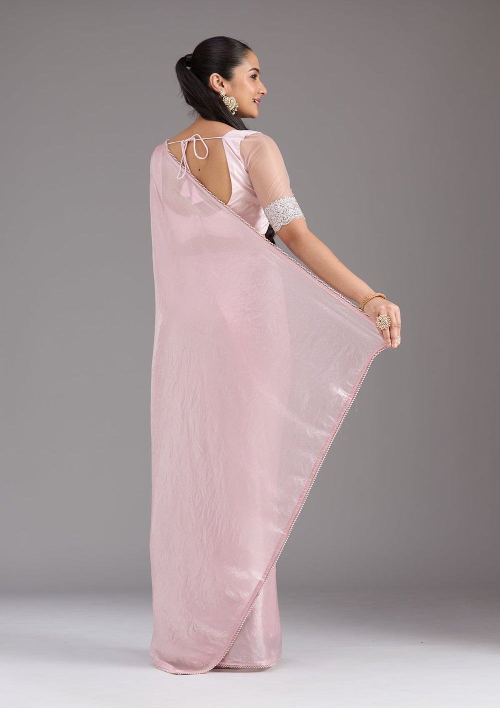 Baby Pink Pearlwork Tissue Saree_koskii