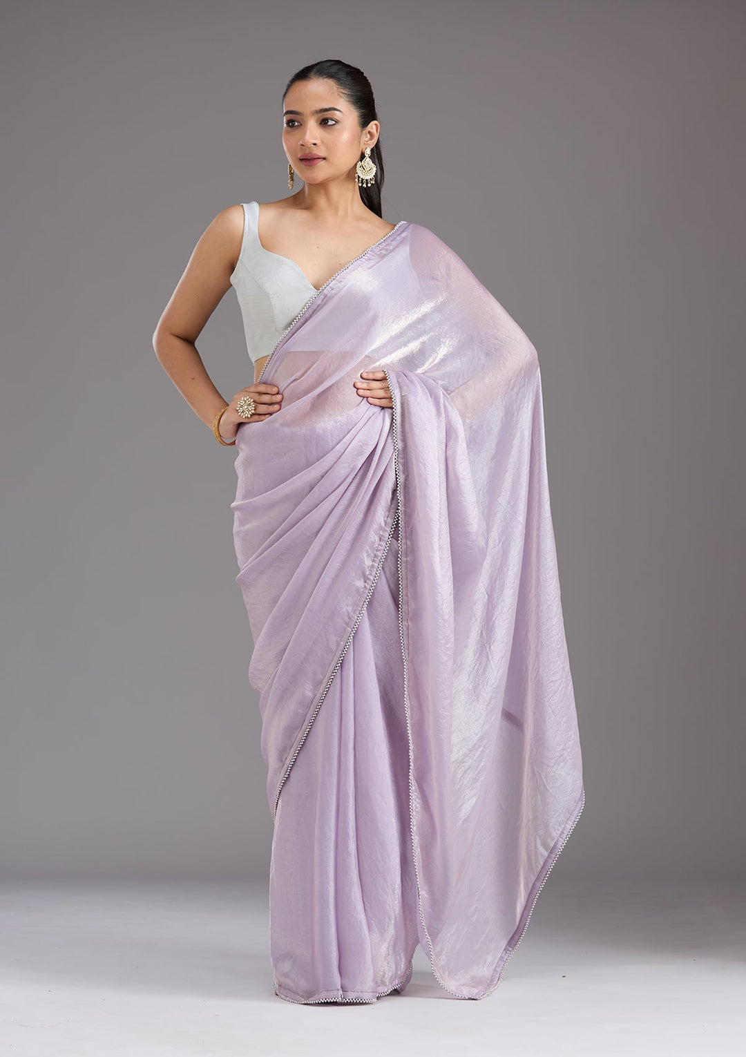 Lavender Pearlwork Tissue Saree_koskii