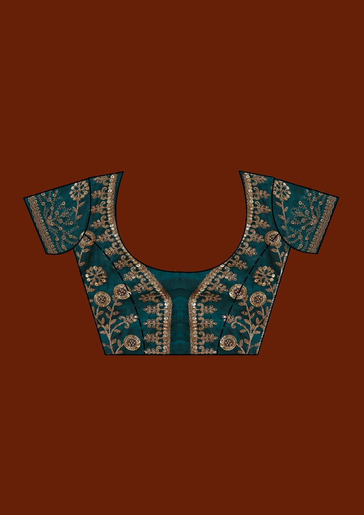 Bottle Green Sequins Tissue Saree_koskii
