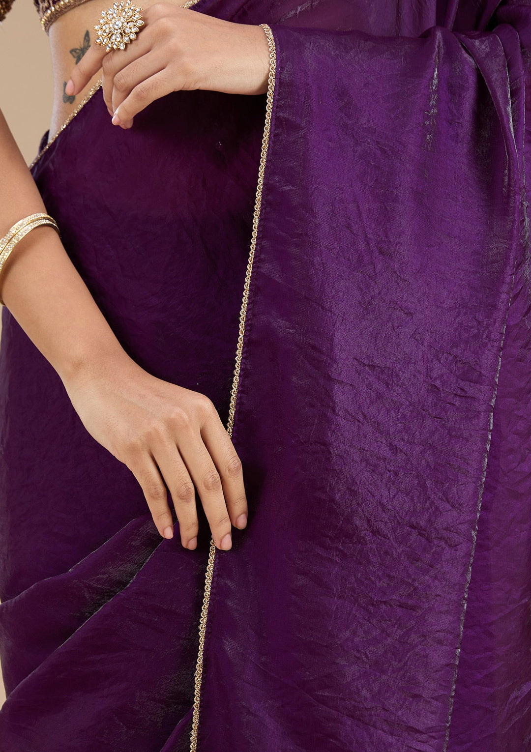 Purple Sequins Tissue Saree_koskii