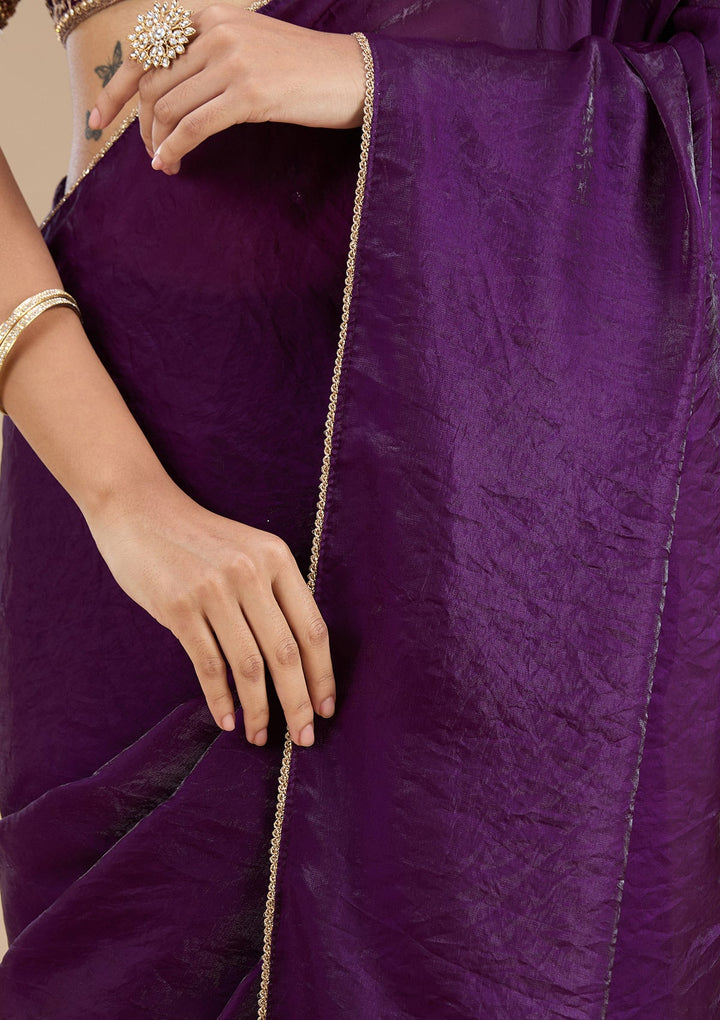 Magenta Pink Threadwork Tissue Saree_koskii