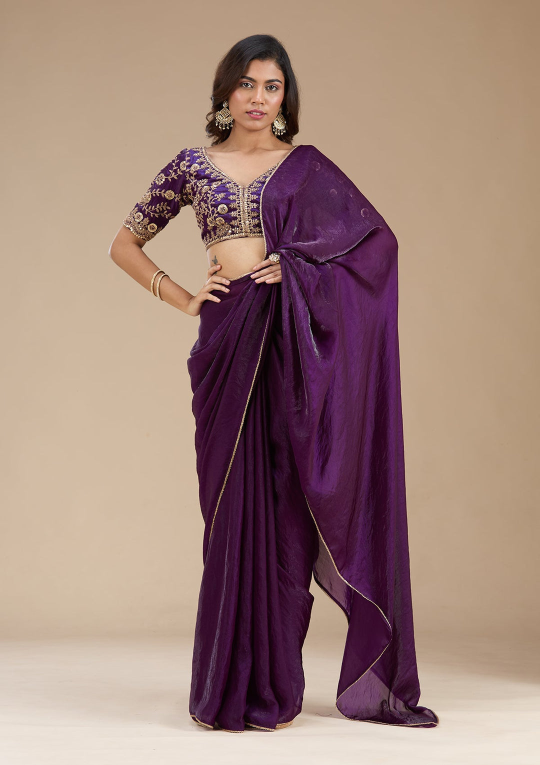 Magenta Pink Threadwork Tissue Saree_koskii