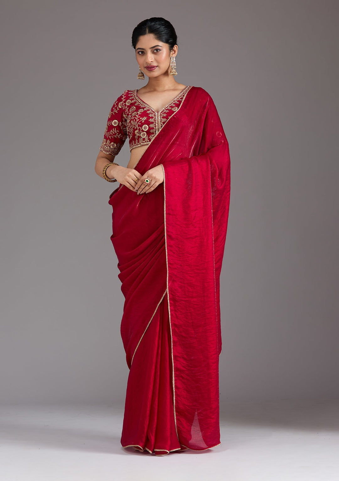 Rani Pink Sequins Tissue Saree_koskii