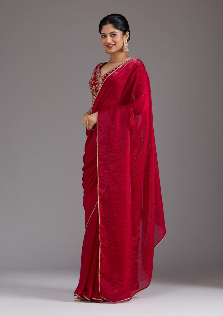 Rani Pink Sequins Tissue Saree_koskii