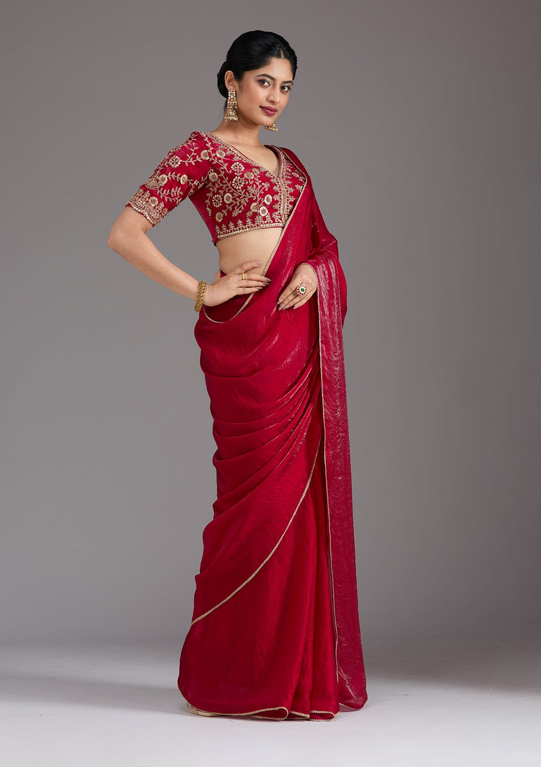 Rani Pink Sequins Tissue Saree_koskii