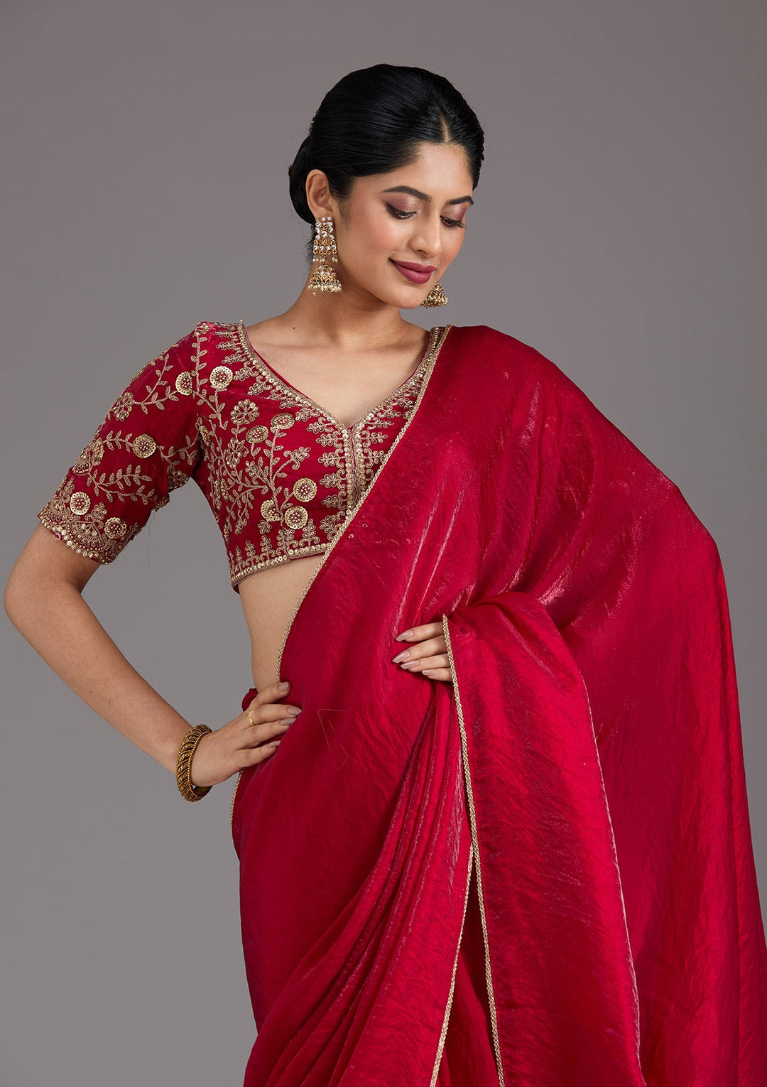 Rani Pink Sequins Tissue Saree_koskii