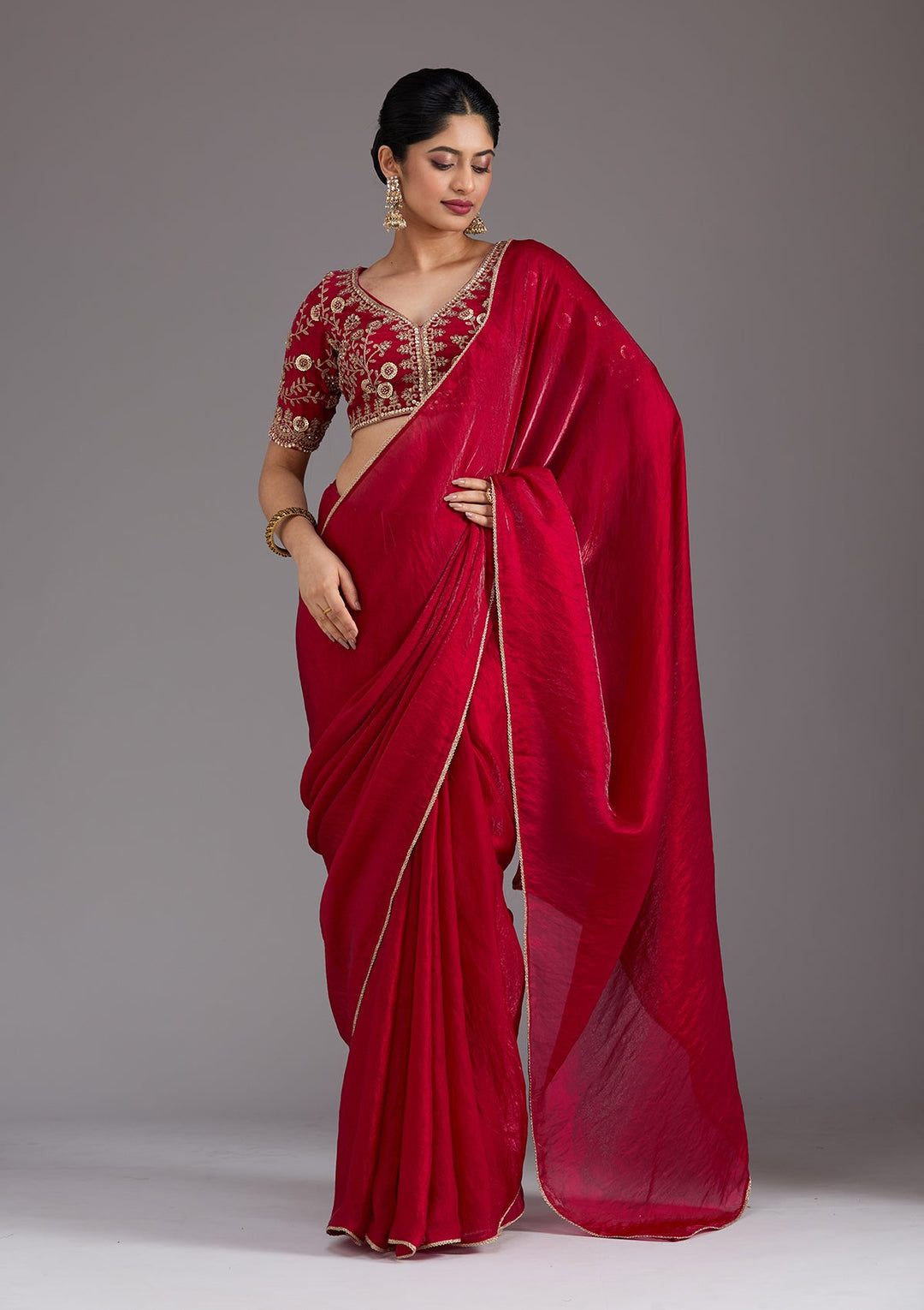 Rani Pink Sequins Tissue Saree_koskii