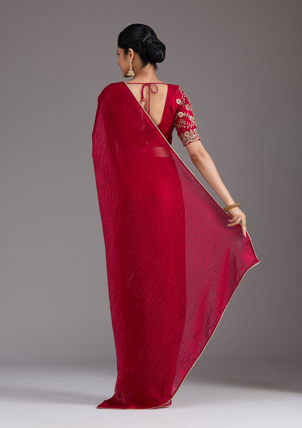 Rani Pink Sequins Tissue Saree_koskii