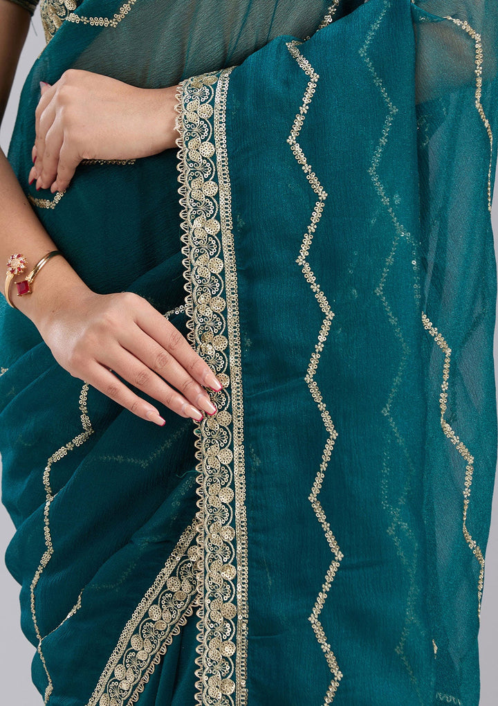 Peacock Blue Sequins Georgette Saree-koskii