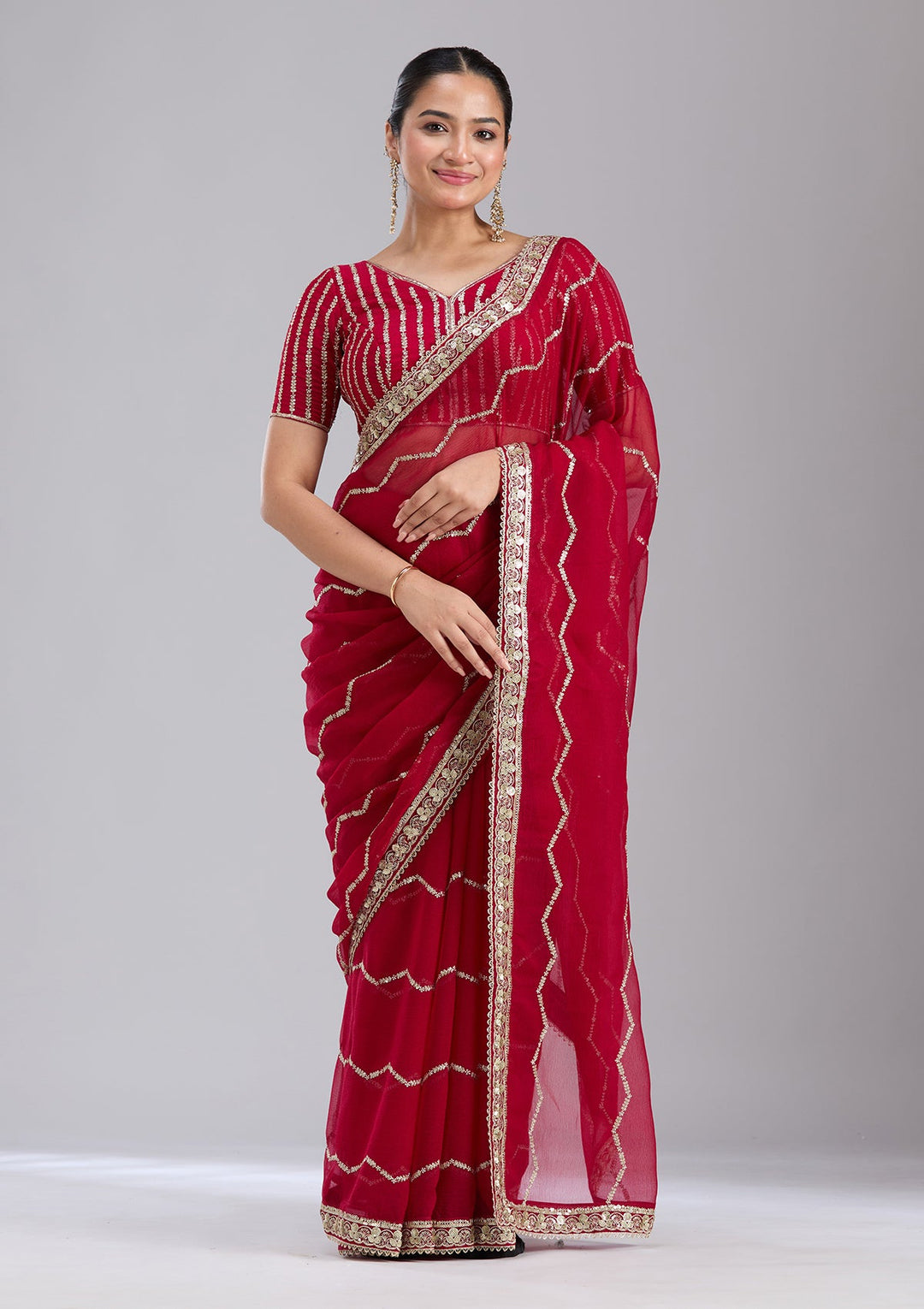 Rani Pink Sequins Georgette Saree-koskii