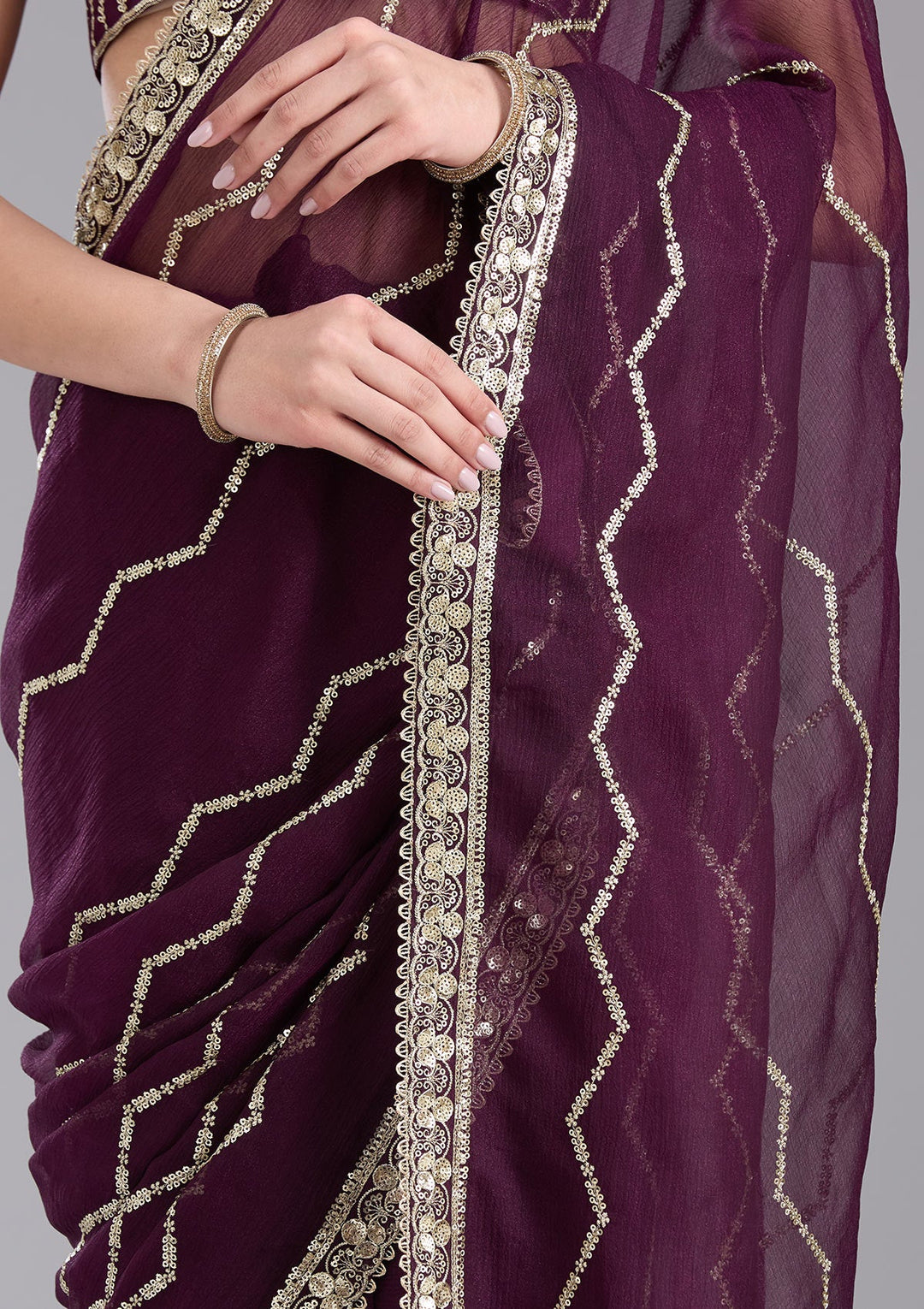 Wine Sequins Georgette Saree-koskii