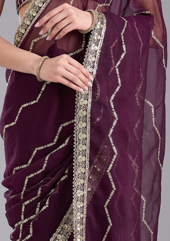 Wine Sequins Georgette Saree-koskii