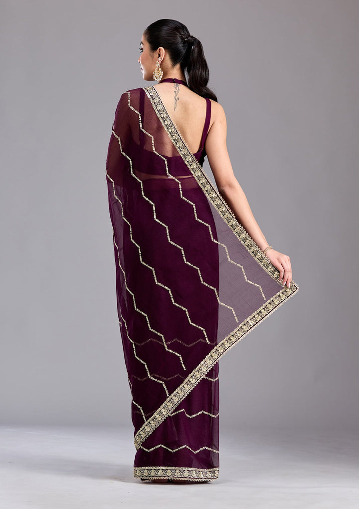 Wine Sequins Georgette Saree-koskii