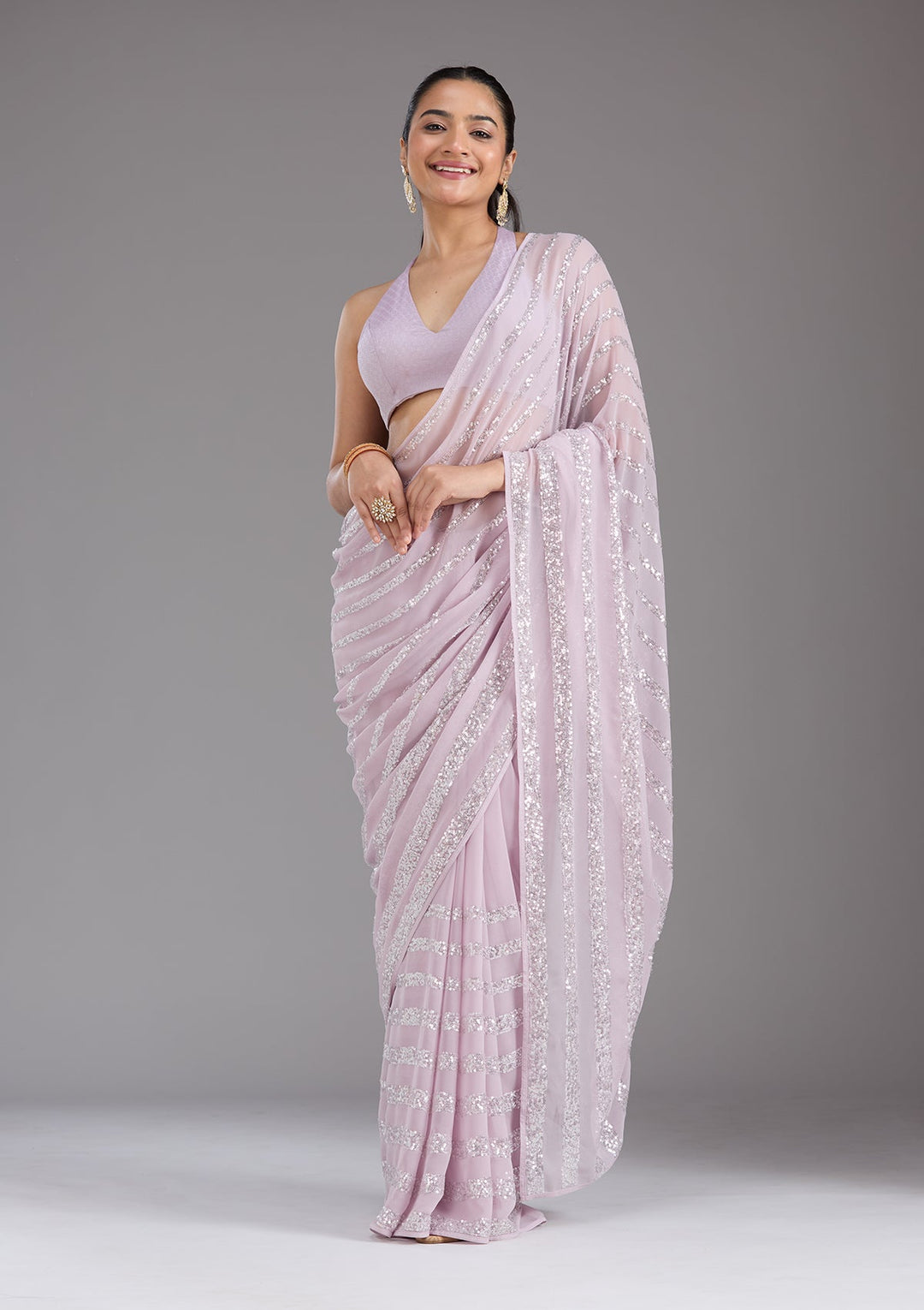 Lavender Sequins Georgette Saree_koskii
