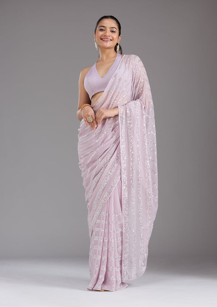 Lavender Sequins Georgette Saree_koskii