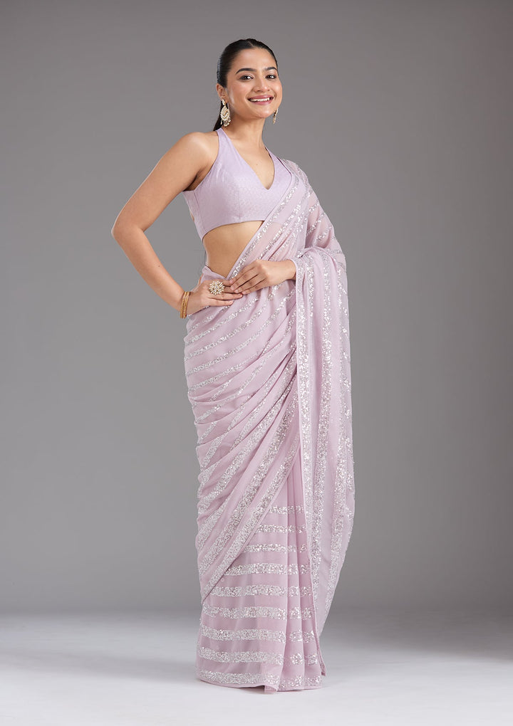 Lavender Sequins Georgette Saree_koskii