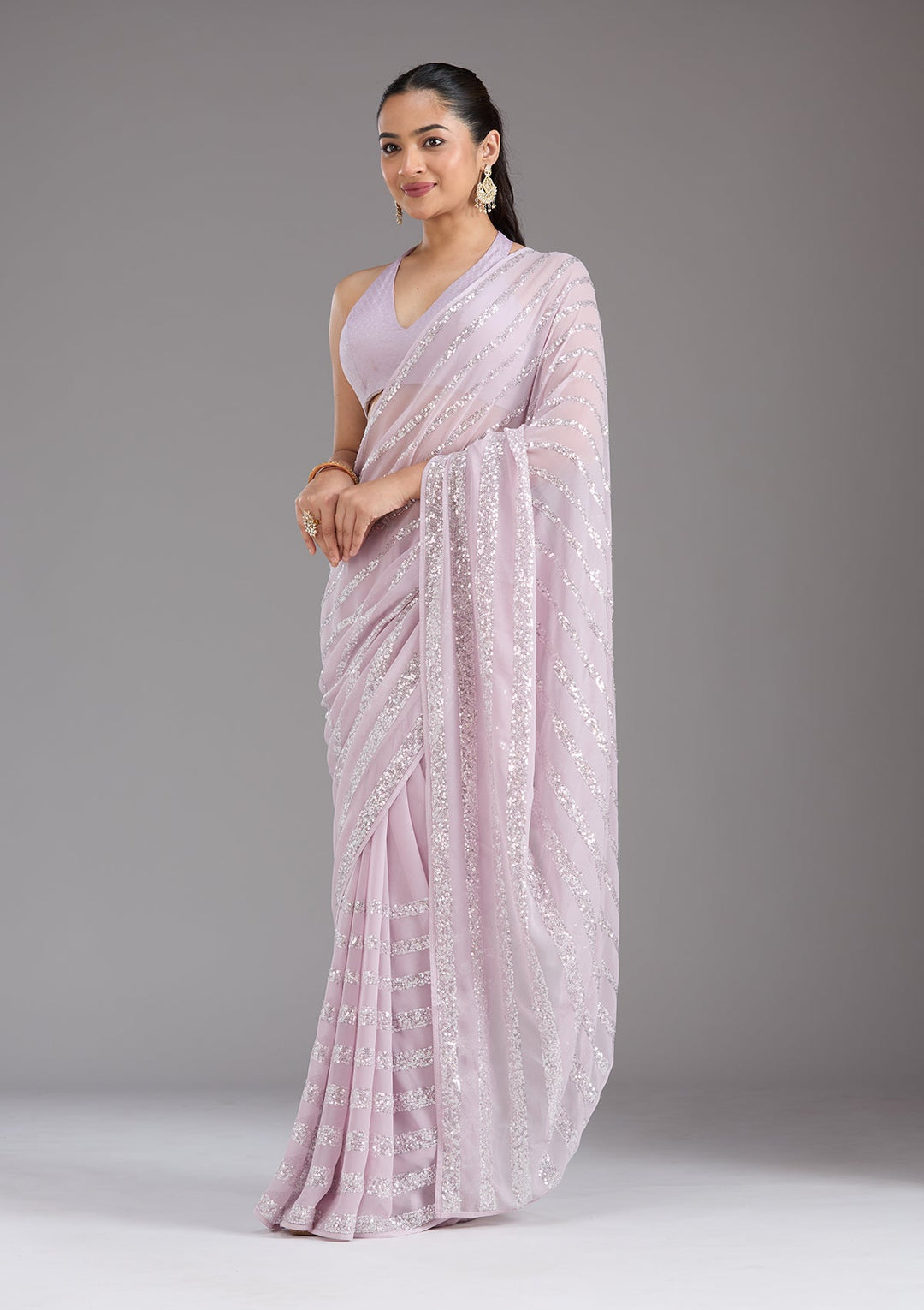 Lavender Sequins Georgette Saree_koskii