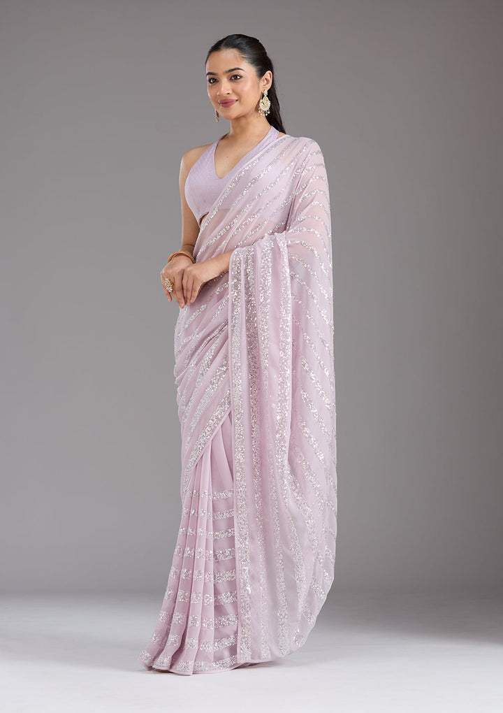 Lavender Sequins Georgette Saree_koskii