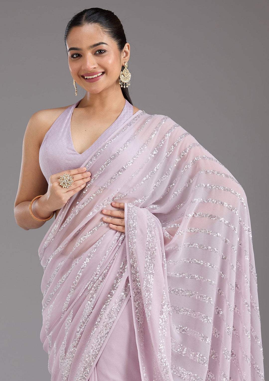 Lavender Sequins Georgette Saree_koskii