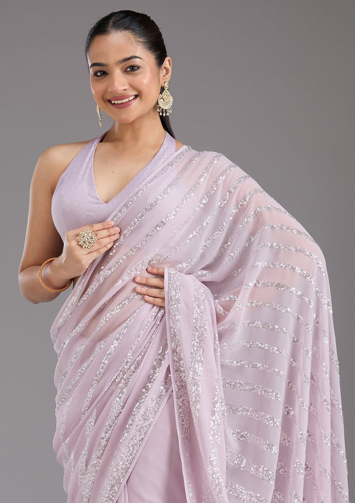 Lavender Sequins Georgette Saree_koskii