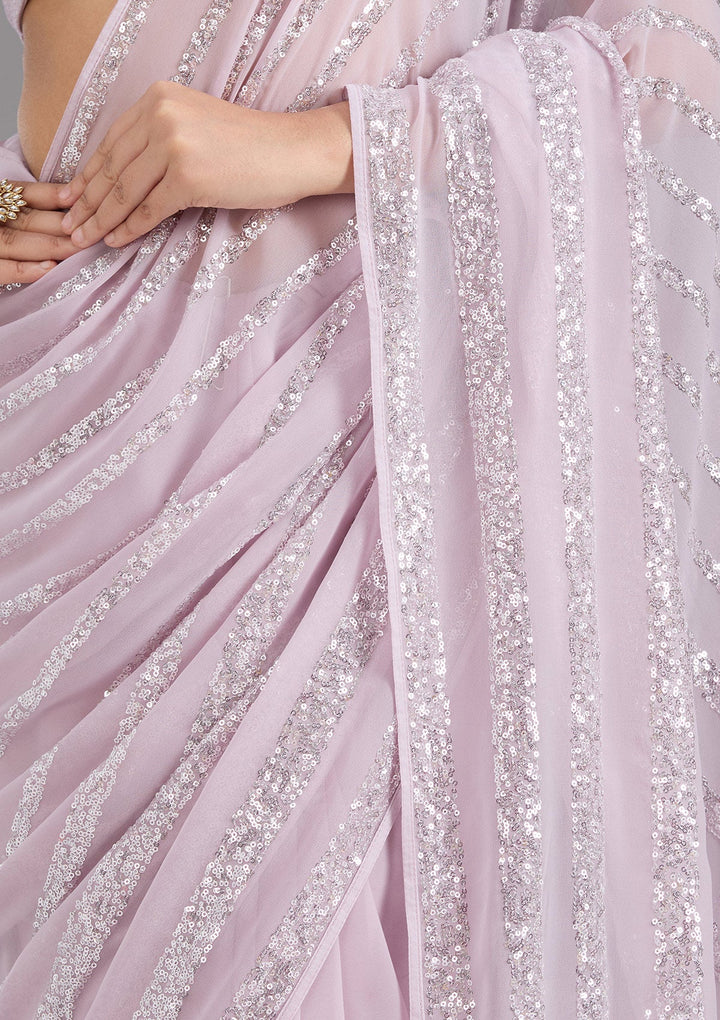 Lavender Sequins Georgette Saree_koskii