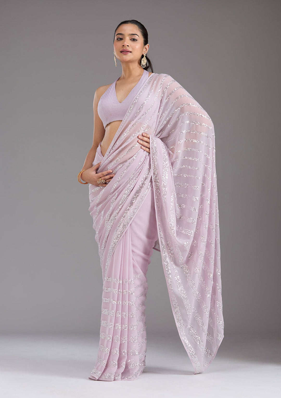 Lavender Sequins Georgette Saree_koskii