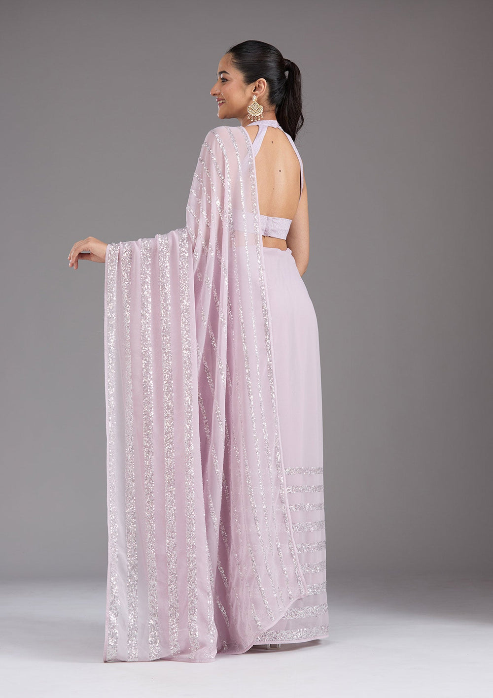 Lavender Sequins Georgette Saree_koskii