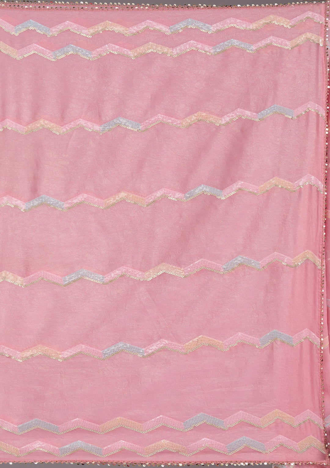 Baby Pink Sequins Semi Crepe Saree_koskii