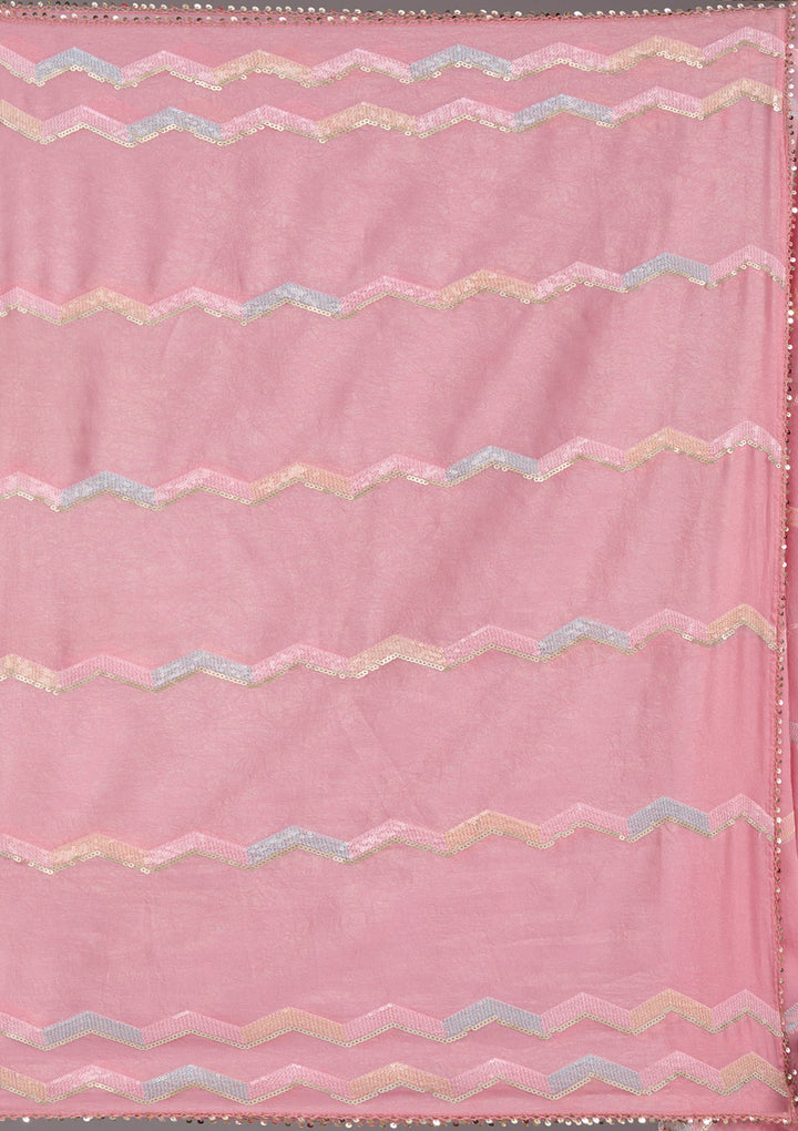 Baby Pink Sequins Semi Crepe Saree_koskii